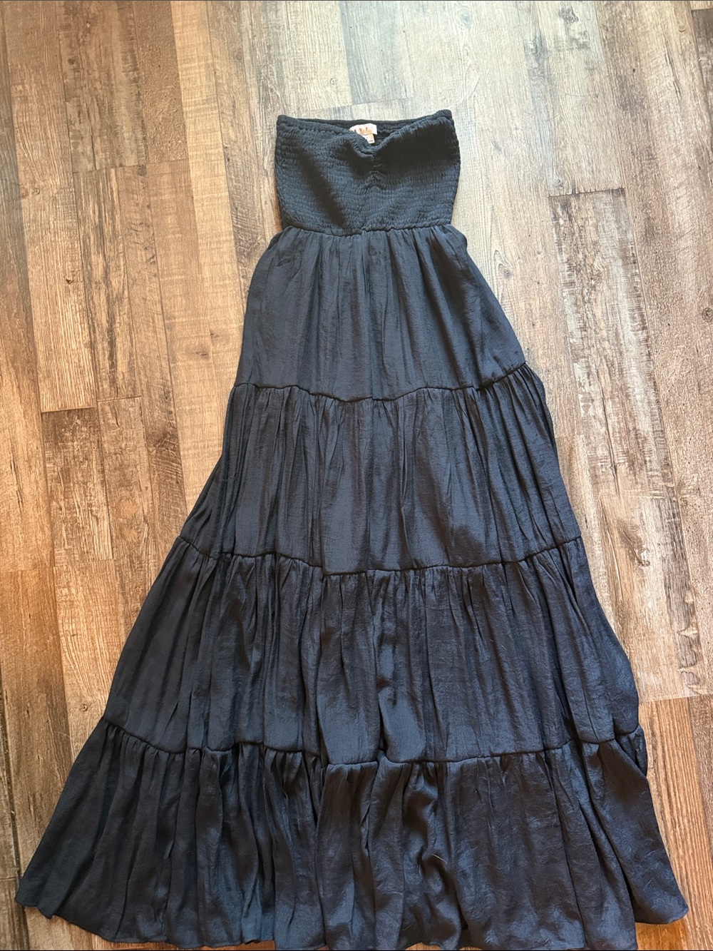 Strapless Tiered Maxi Dress in Black